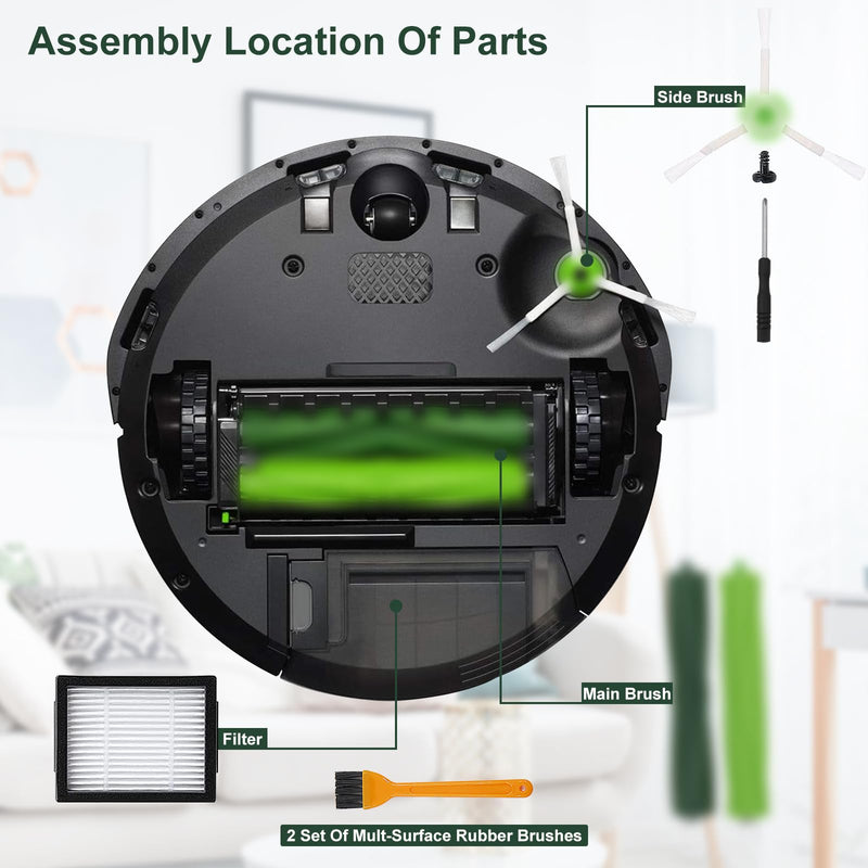 26 Pack Compatible with E/i/j Series Replacement Parts, E5 E6 E7 i2 i3 i3+i4 i4+ i6 i6+ i7 i7+ i8 i8+/Plus, 2 sets of multi-surface rubber roller brush 8 filters 8 side brushes 8 bags Green26