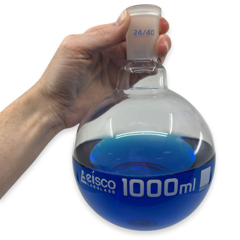 Eisco Labs - 1000 mL Flat Bottom Boiling Flask with 24/40 Ground Joint, Borosilicate Glass, Ideal for Organic Chemistry, Heating, Distillation, Reflux, Extractions & Solution Preparation in Labs