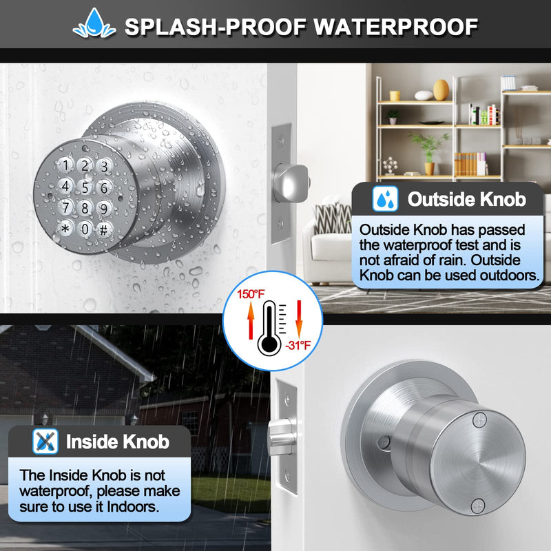 Signstek Keyless Entry Door Lock, Door Knob with Keypad, Smart Code Door Lock, Mute Mode, Passage Function, Easy to Install, Satin Nickel