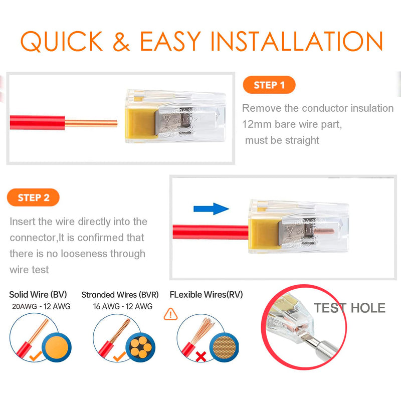 100pcs Push-in Wire Connector Splicing Terminals for Solid and Stranded Conductors with 2/4/8 Wires