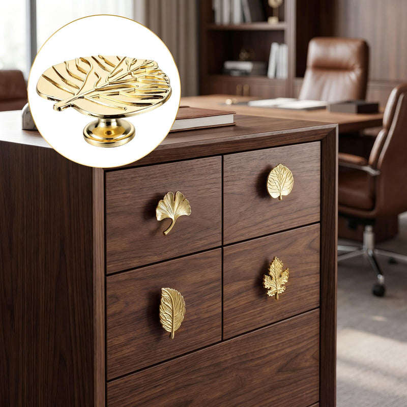 Zonon 8 Pcs Nature Leaf Cabinet Knobs, Botanical Forest Themed Drawer Knobs, Ginkgo Oak Leaf Cabinet Pulls & Handle, Metal Knob for Dresser Cupboard Wardrobe (Gold) Gold