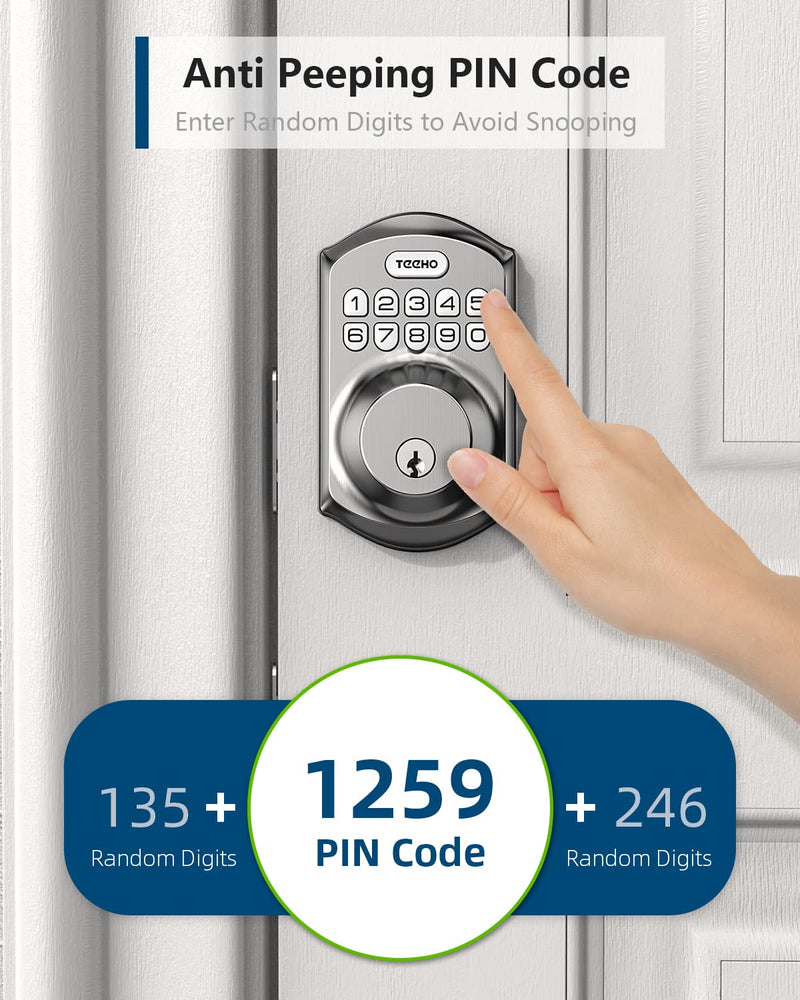 TEEHO TE001 Keyless Entry Door Lock with Keypad - Smart Deadbolt Lock for Front Door with 2 Keys - Auto Lock - Easy Installation - Satin Nickel Traditional