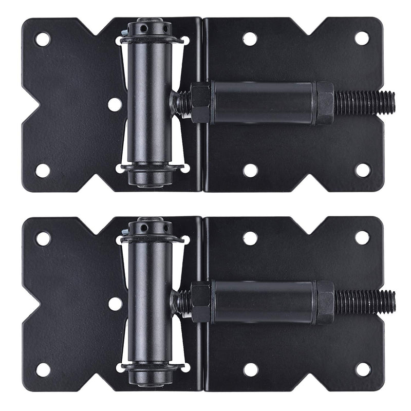 Self Closing Gate Hardware Hinges Heavy Duty for Wooden/Vinyl/PVC Fences,90 Degree Adjustable, with Installation Screws and Swing Adjuster Tool,2 Pack/Set,Black Black