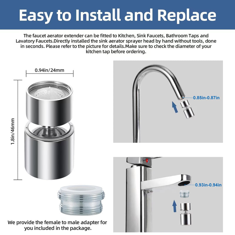 Kitchen Sink Faucet (Upgraded), 360° Swivel Kitchen Faucet Aerator, Dual-function 2-Flow Sprayer Faucet Head Replacement, Sink Attachment For Faucet Include 55/64 Inch Female Thread (Chrome1) Chrome1