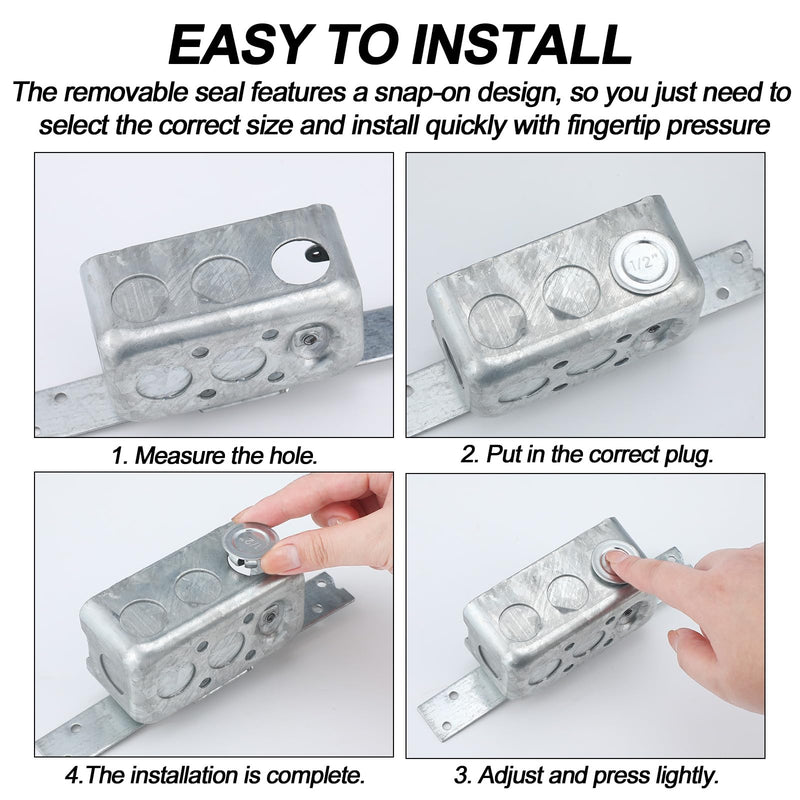 12 Pcs Knockout Seal Electrical Box Knockout Plugs Round Steel Removable Seal Various Sizes for Closure Unused Box Outlets, Compatible with Size of The Conduit Pipe(1/2 Inch) 1/2 Inch