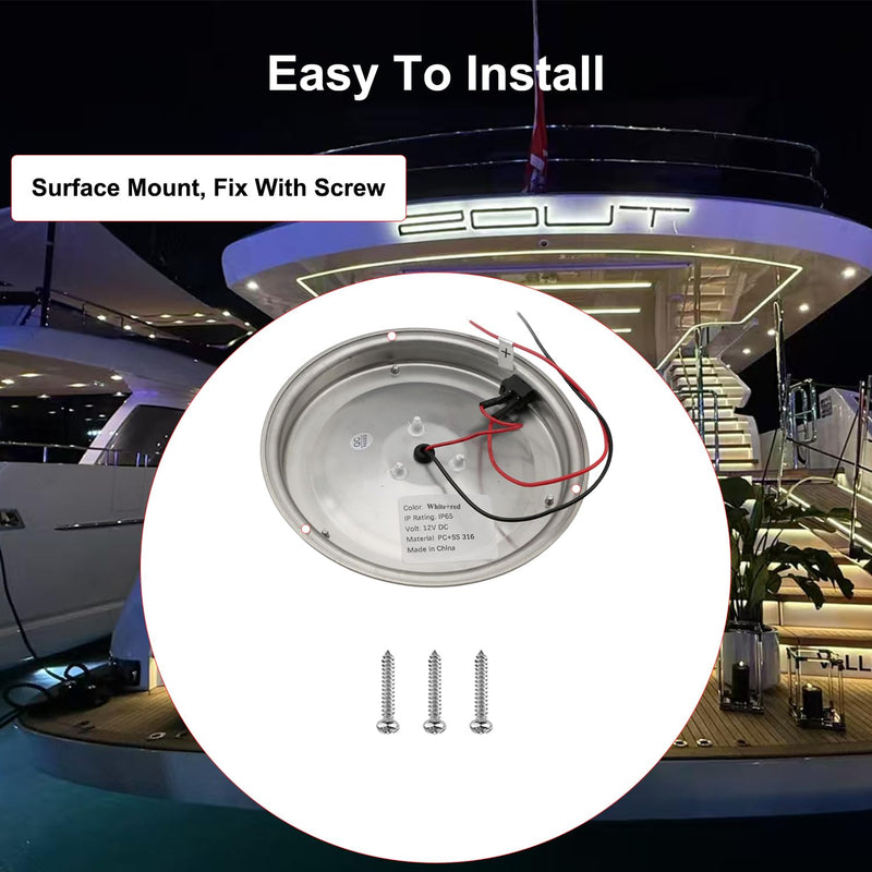 Marine Boat Dome Lights, 5.5 Inch Dual Color LED Boat Cabin Light with Toggle Switch, 12V Interior Lights with Stainless Steel Surface Mount (White|Red) 5.5 inch White|Red