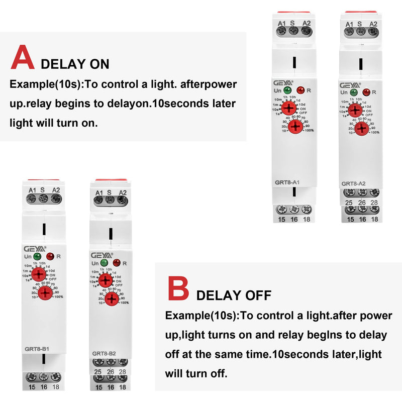 GEYA Delay Off Single Function Time Relay 2 Outputs 16A Electronic Power Off Timer Delay Relay(GRT8-B2,AC/DC12V-240V) AC/DC12V-240V Grt8-b2