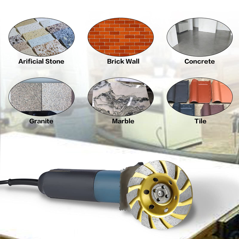 OCR 4" Concrete Turbo Diamond Grinding Cup Wheel Three Row Turbo Cup Disc Grinder for Angle Grinder 12 Segs Heavy Duty (Yellow 12segs B) Yellow 12segs B