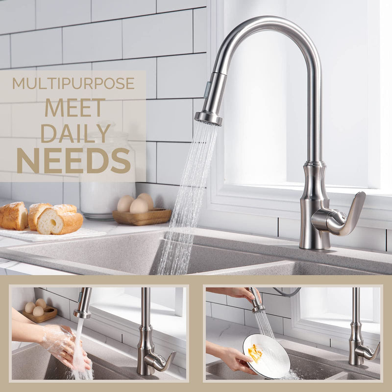 Angle Simple Kitchen Sink Sprayer Replacement, Faucet Head Attachment, Stream and Spray Mode, Brushed Nickel