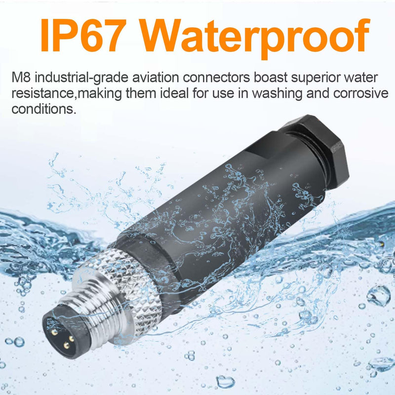 10Pcs M8 3-Pin Aviation Connector Male, Industrial A Coding Field Assembly Plug 8mm IP67 Waterproof for Circular Socket Panel Sensor 3 Pins M8 Straight Male
