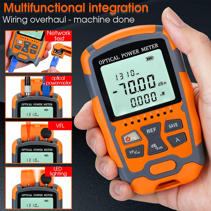 4 in 1 Fiber Optic Tester Portable Fiber Power Meter(-70~10dBm, Built-in VFL) & Visual Fault Locator Kit for Network Cable Test