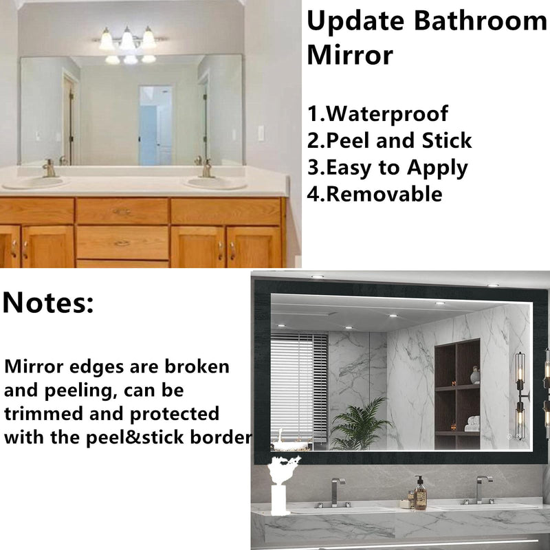 32FT Black Border Peel &Stick Black Wood Grain Wallpaper Border Removable Waterproof Bathroom Mirror Frame Sticker,3.94 Inches by 32.8 Ft
