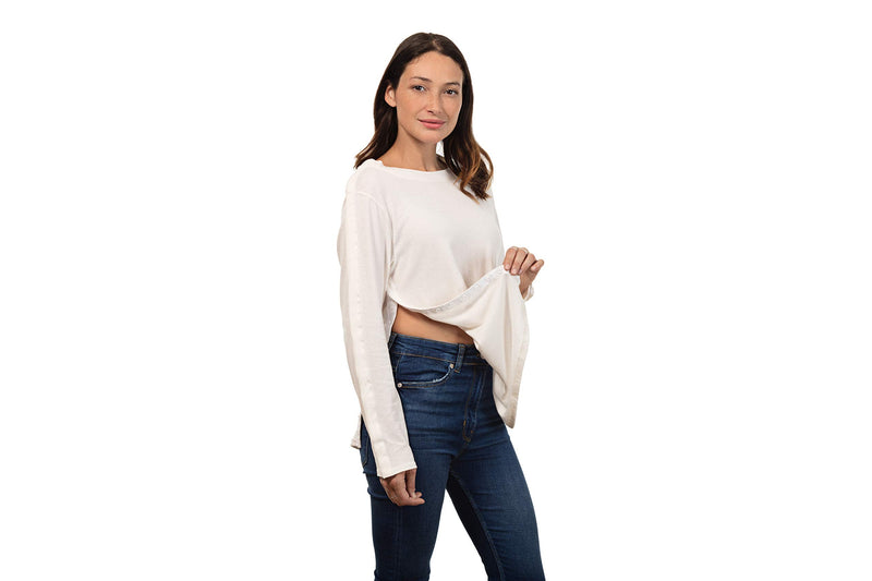 MAI Post Shoulder Surgery Shirts for Women - Recovery Long Sleeve Shirt with Full Arm Opening, Chemo Port Access Shirt 3X-Large Off-white