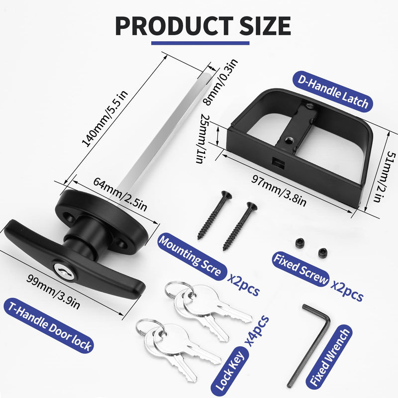 Shed Door Lock Latch, 5-1/2 Inch Stem Shed Door T Handle Lock with 4 Keys Hardware Set for Storage Barn Camper RV Garage, Fits on 4-1/2" Max Thickness
