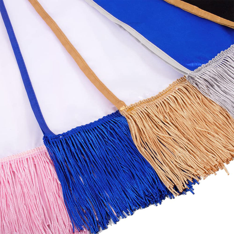 Plain Sash with Tassels Blank Satin Sash for Adults 3.9" Wide x 74.8" in Total Length Blue With Silver Border