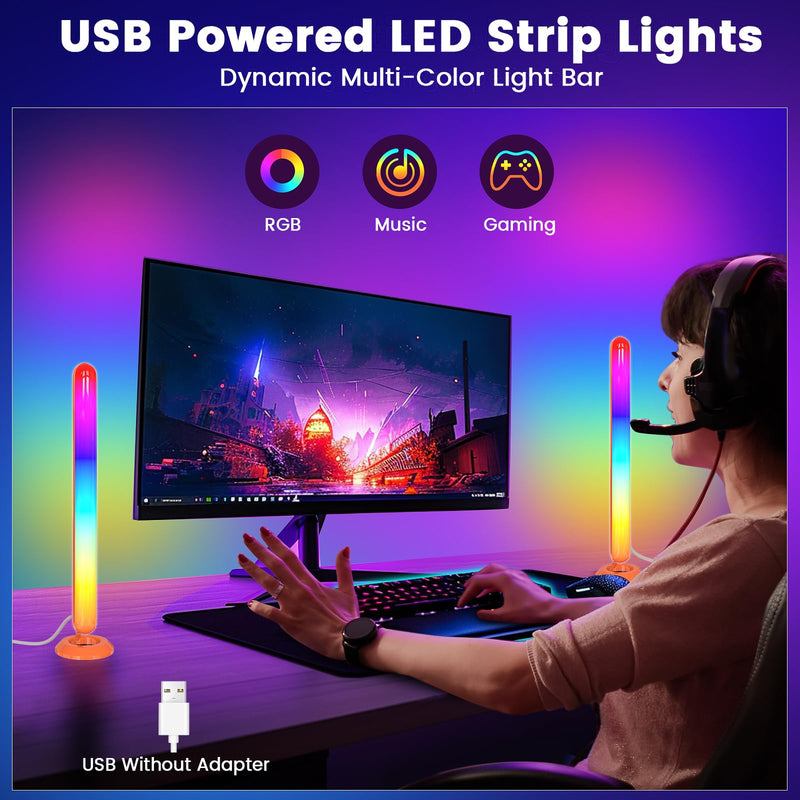 Smart LED Light Bars, Borllyem TVLEDICWW TV Backlight with Double Light Beads, App Control, 2.4G Remote, Music Syncing and 22Modes for Gaming, Room Decoration (USB Without Adapter) Orange Shell