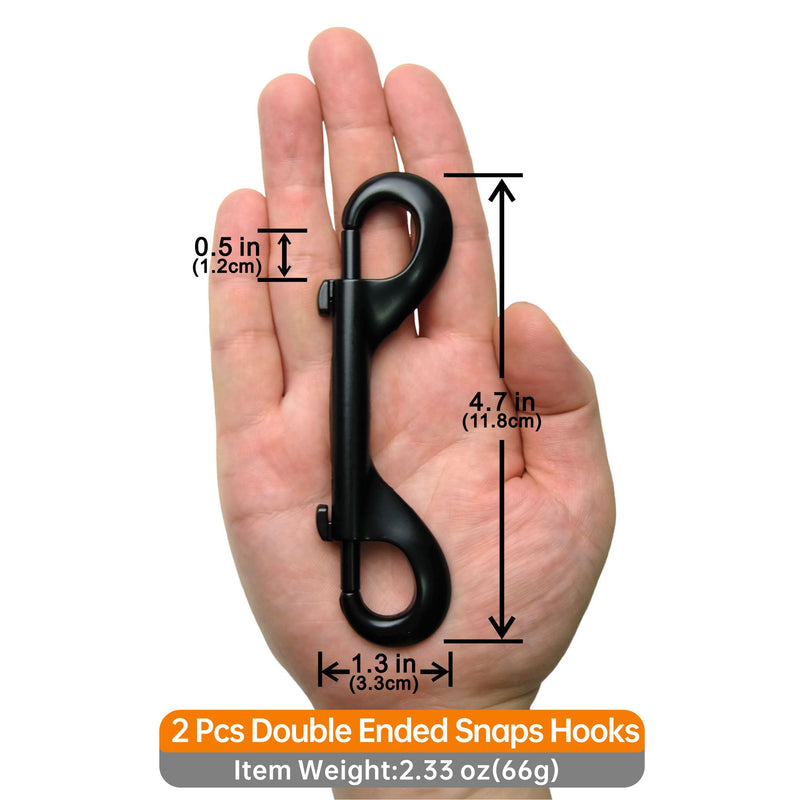 Garwor 4.7 inch Double Ended Bolt Snaps Hooks, 2 Pack 600lbs Weight Capacity, Heavy Duty Trigger Snap for Dog, Extra Large Zinc Alloy Trigger Chain Clips Black Electrophoresis Coating(Black)