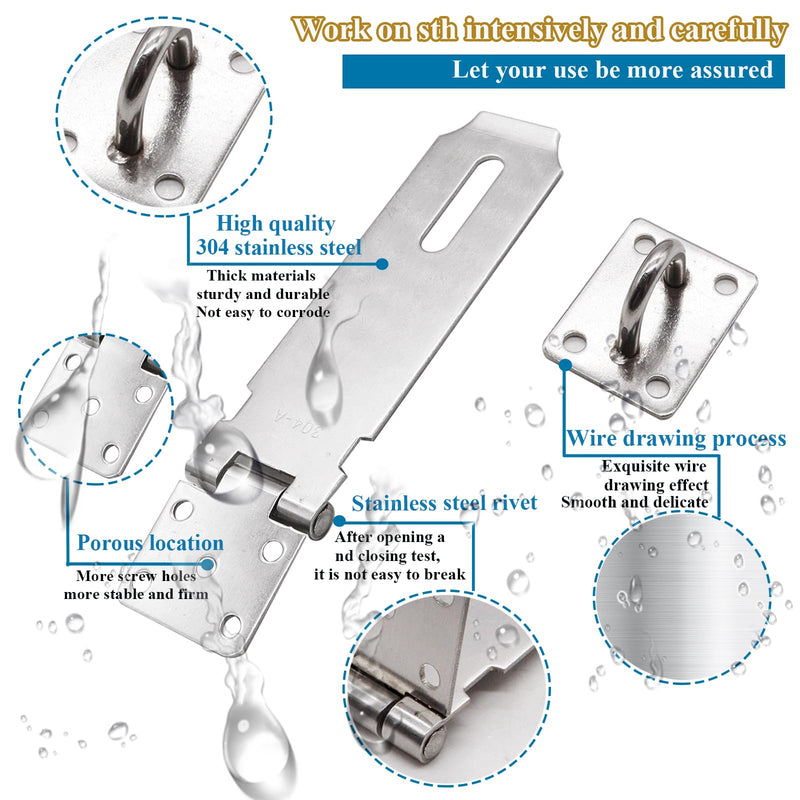 5 Inch Door Locks Hasp Latch 2 Pack,304 Stainless Steel Safety Padlock Clasp Hasp Lock Latch with Combo Lock & Padlock,Heavy Duty Gate Latch Lock with Screws 5inch