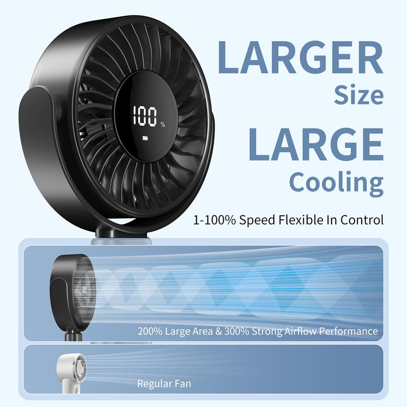 6-Inch Large Handheld Fan, 6000mAh Battery Portable Fan with 100 Speed Levels, Strong Airflow Personal Fan, 5-30 Hours Working Time, 135° Foldable for Travel, Outdoor, Office (Black) Black