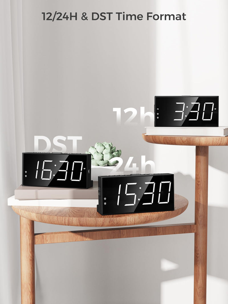PPLEE Alarm Clock for Bedroom, 2 Alarms Loud LED Big Display Plug in Simple Basic Digital Clock with USB Charging Port, Adjustable Volume, Dimmable, Snooze for Deep Sleepers Kids Elderly Home Office With Basic Digits White