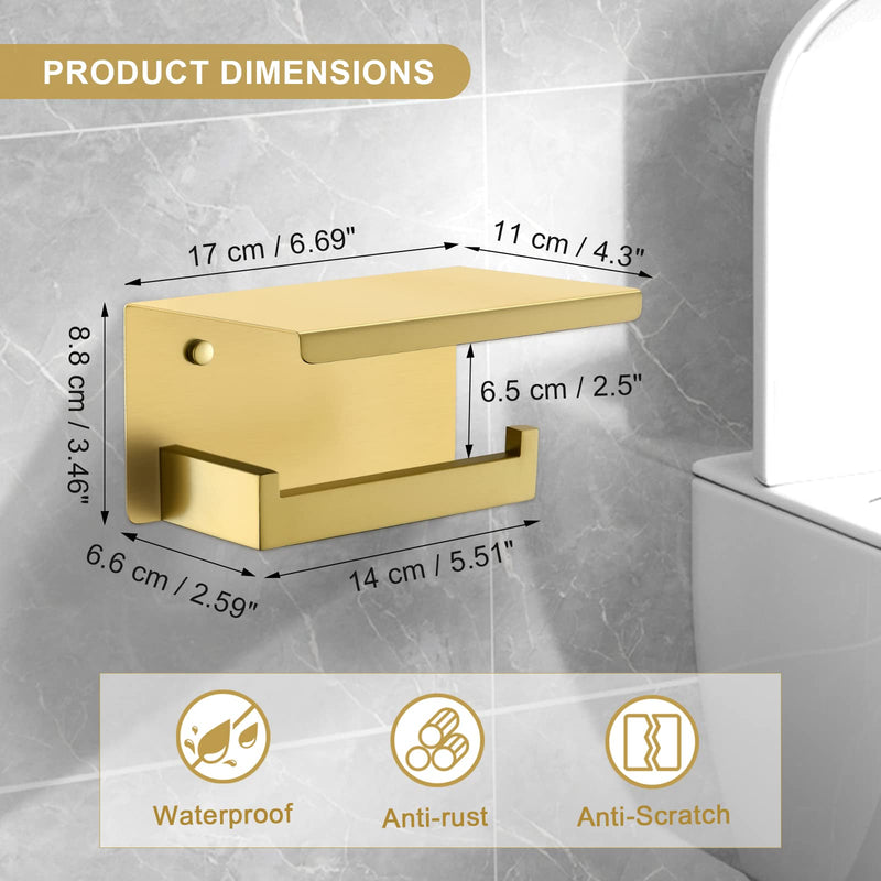 Toilet Paper Holder with Shelf Modern Bathroom Hardware Accessories, Multifunctional Gold Toilet Paper Holder,Stainless Steel Wall Mounting Brushed Gold