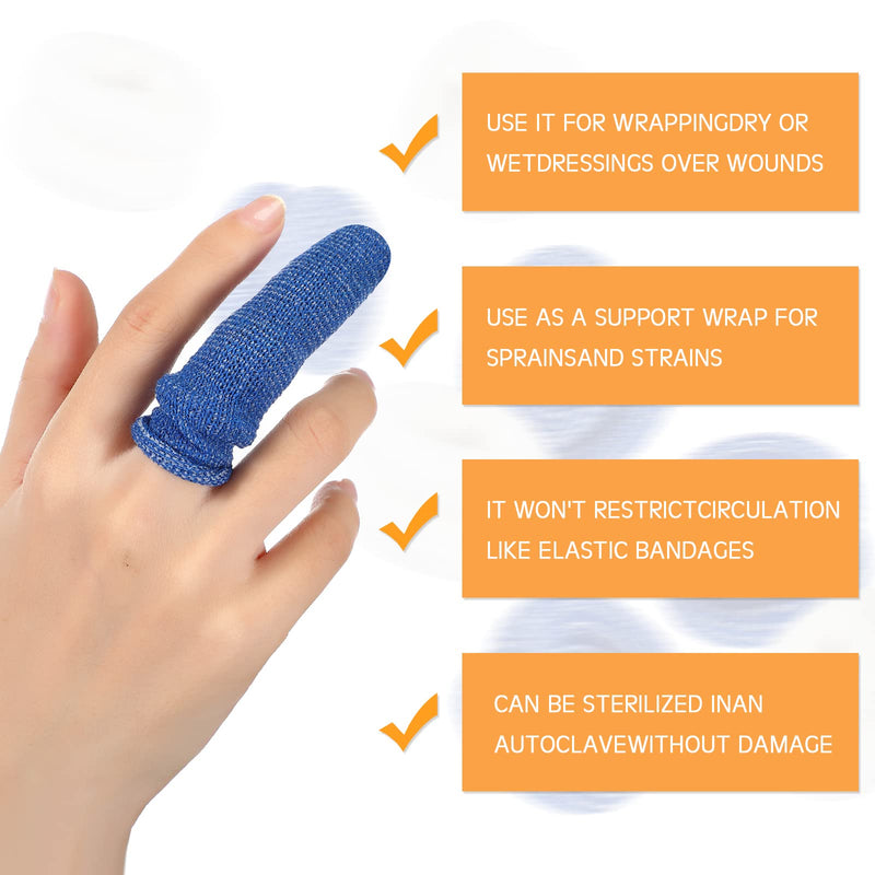 Tubular Bandage Finger Roll Cotton Finger Cots Elastic Finger Gloves Finger Dressings Finger Tips Bandage Tubular Gauze Blue White Bandages for Fingers Sprains and Swelling 15 x 600 mm(40 Pcs) 40