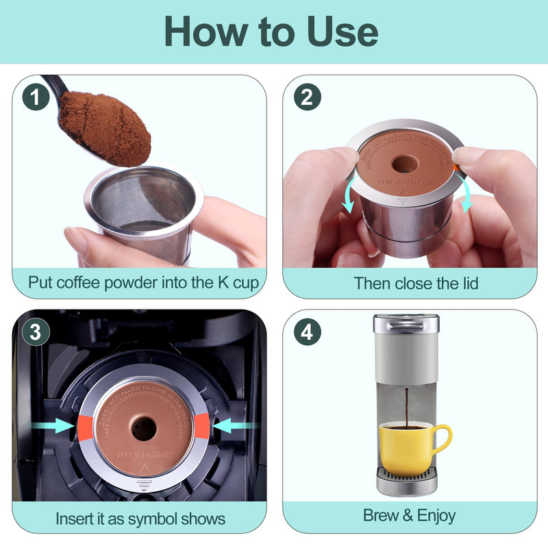 RETHONE K Cup Reusable Coffee Pods, Stainless Steel Reusable K Cups Compatible with Keurig 1.0 & 2.0 Coffee Machines Brewers Refillable K Cups (2 Pack) 2 PACK