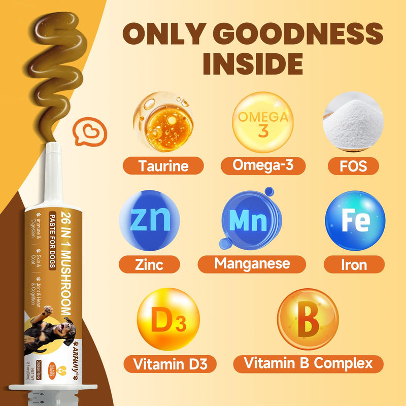 Mushrooms for Dogs - Turkey Tail Mushroom for Dogs Lumps and Bumps, Immune System, Digestion, Skin, Energy, Joint- 13 Mushrooms Turkey Tail, Chaga, Reishi, Lion's Mane - 60ML, Chicken Flavor