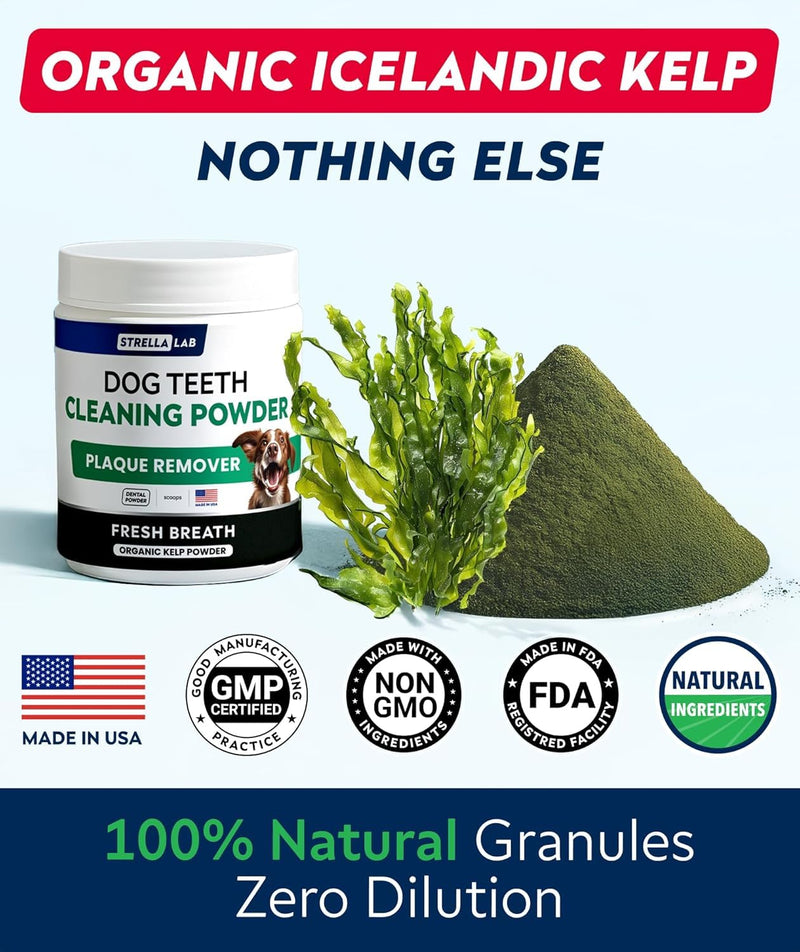 STRELLALAB Dental Powder for Dogs - Natural Kelp Dental Powder - 30 Count BBQ