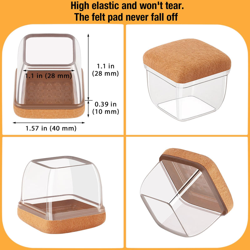 32 Pcs Chair Leg Floor Protectors Square, Silicone Chair Leg Protectors for Hardwood Floors, Chair Leg Caps Covers Protect Wooden Floors from Scratching, Thick, Won't Tear (Fit: 0.94''–1.45'') L - 32 Pcs - Clear