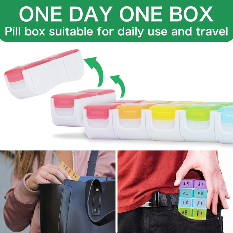 DailyRest Pill Organizer 2 Times a Day, Pill Box 7 Day, AM PM Pill Case, Detachable Weekly Pill Container, Rainbow See-Through Lids, Travel Portable Medicine Container for Pill/Vitamins/Supplements Color