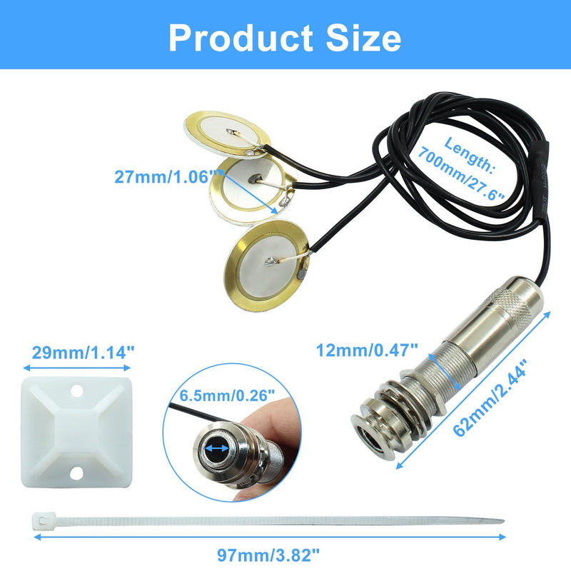 Piutouyar Piezo Pickups Transducer with 2 Pcs Accessories, 3 in 1 Microphone Contact Piezo Pickup for Electronic Acoustic Guitar Violin Ukulele Musical Instruments