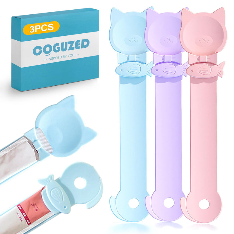 CoguZed 3 Pack Cat Treat Strip Feeder – Squeeze-Activated Multi-Function Tool for Churu, Wet Food & Lickable Treats Durable Plastic for Cats with Dental Issues