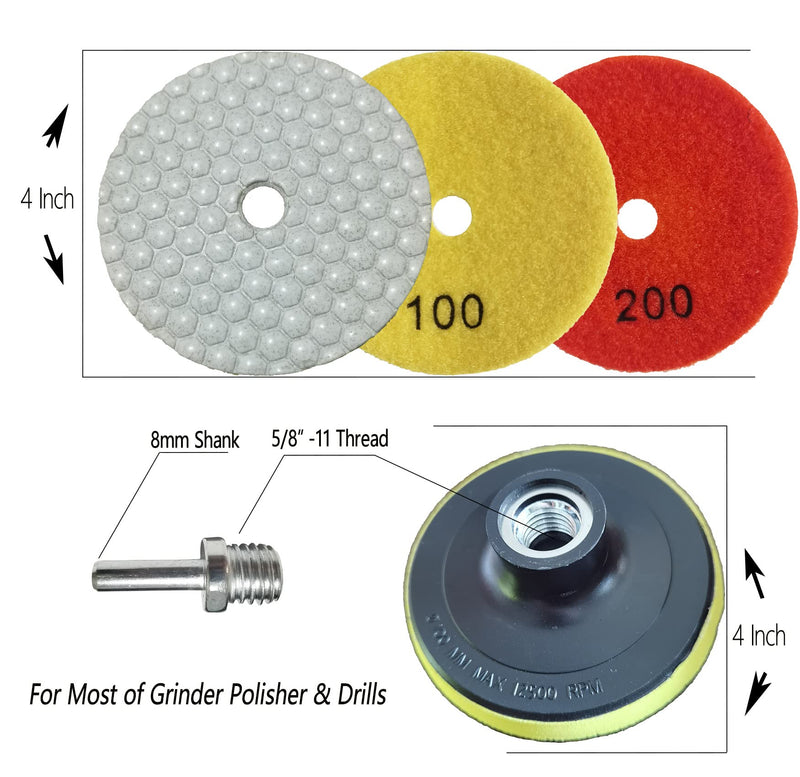 16 Packs Dry Diamond Polishing Pads Set, 4 Inch Dry/Wet Granite Bufffing Pad for Marble Quartz Concrete Stone Tiles - High Temperature Resistance Sanding Kit for Grinder Polisher Drill Set 1