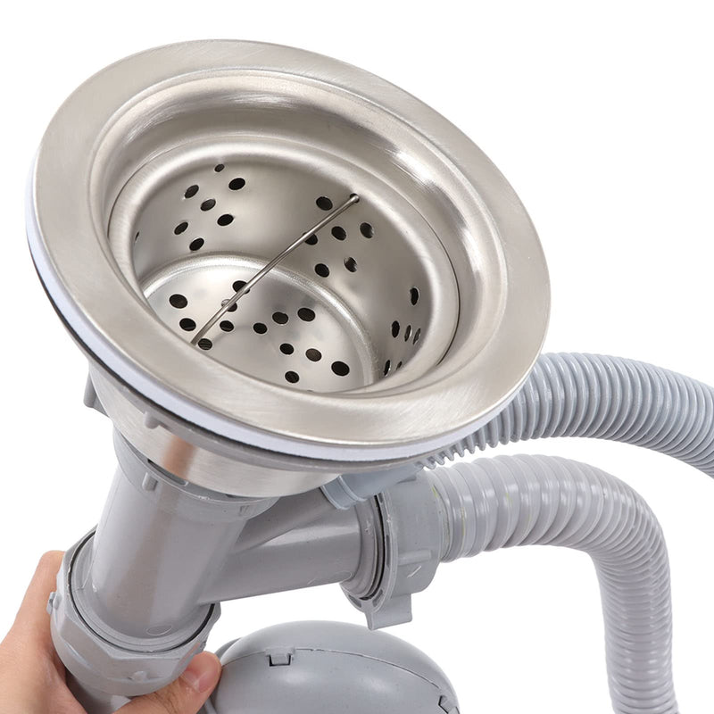 BORDSTRACT Kitchen Sink Drainer Pipe, Stainless Steel Sink Drain Kit, Flexible Drain Assembly With Double Drains Sewer Universal Pipe for Restaurant Home