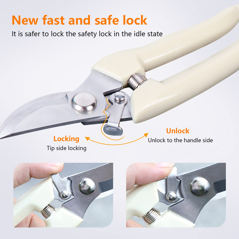 Garden Scissors for Plant, Tip Pruning Shears for Cutting Flowers, Trimming Plants, Bonsai and Fruits Picking (Bypass Blade Pruner) 1 Pc-White