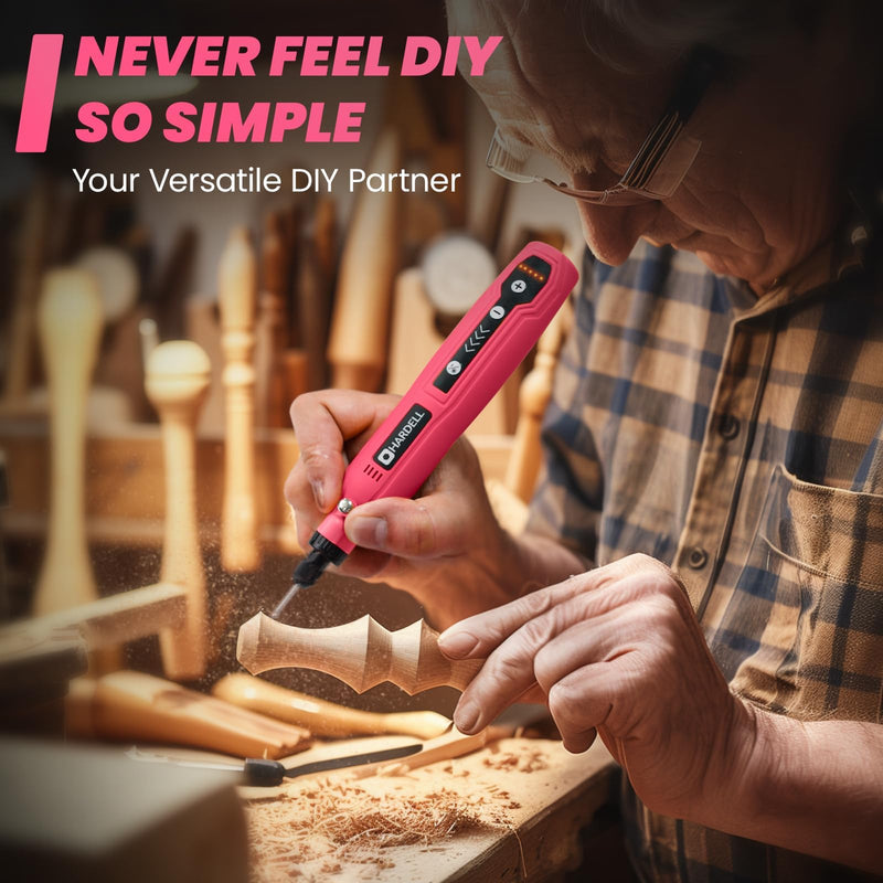 HARDELL Mini Cordless Rotary Tool, 5-Speed 3.7V rechargeable Kit with 61 Accessories, USB Charging Multi-Purpose Power Tool for Sanding, Polishing, Drilling, Etching, Engraving, DIY Crafts Pink-3.7v