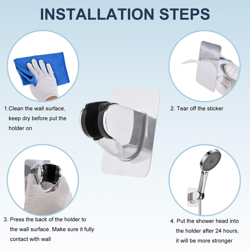 Shower Head Holder, Strong Adhesive and Waterproof Shower Head Holder Wall Mount, Adjustable Handheld Shower Head Holder, No Drilling and Use Conveniently