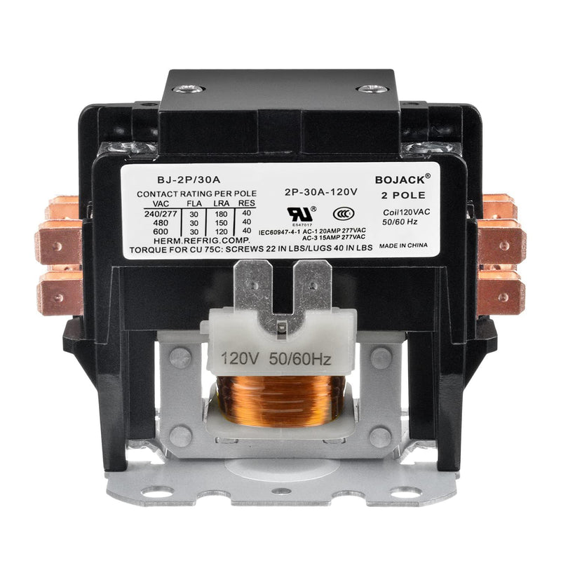 BOJACK 2 Poles FLA 30 Amp Coil 120 VAC Air Conditioner Condenser Compressor Contactor Motor Definite Purpose AC Contactor 2P 30A 120V