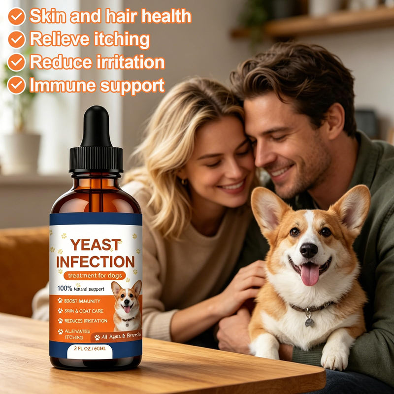 Yeast Infection Drops for Dogs, Yeast Infection Treatment for Dogs - Dog Ear, Paw & Skin Itch Relief, Improves Coat & Skin, Inflammation Relief - 2 fl oz (60ml) (1)