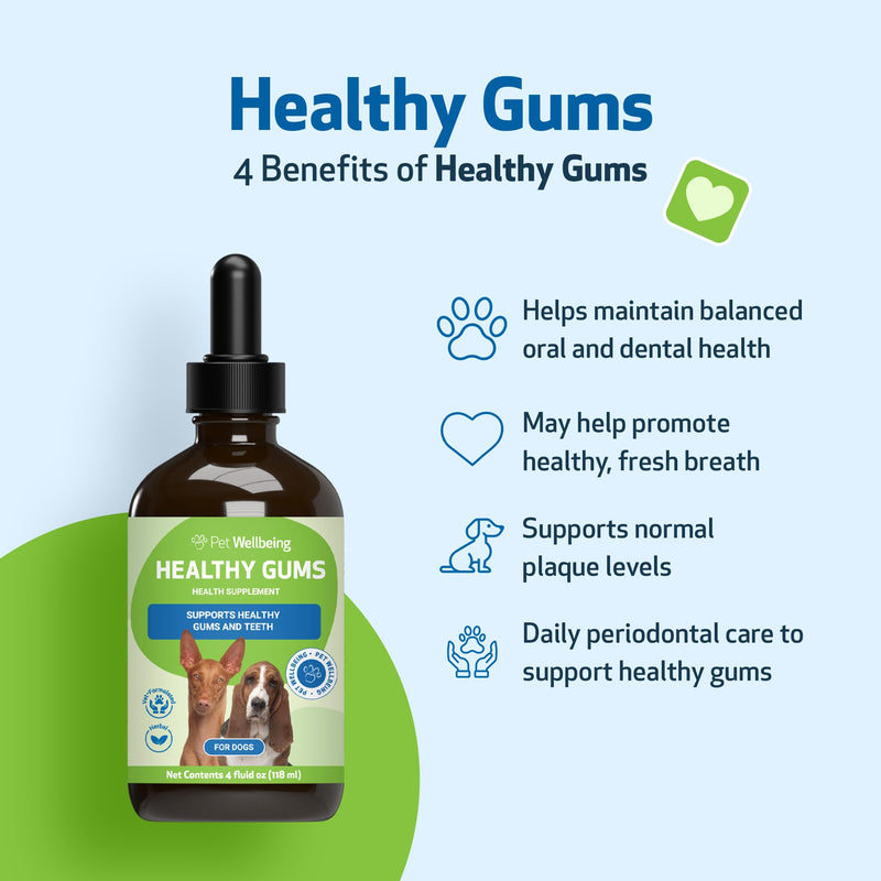 Pet Wellbeing Healthy Gums for Dogs - Topical Drops for Oral Care, Dental Health & Fresh Breath - NASC Certified & Vet-Formulated - 4 oz Liquid 4 fl oz (118 ml)
