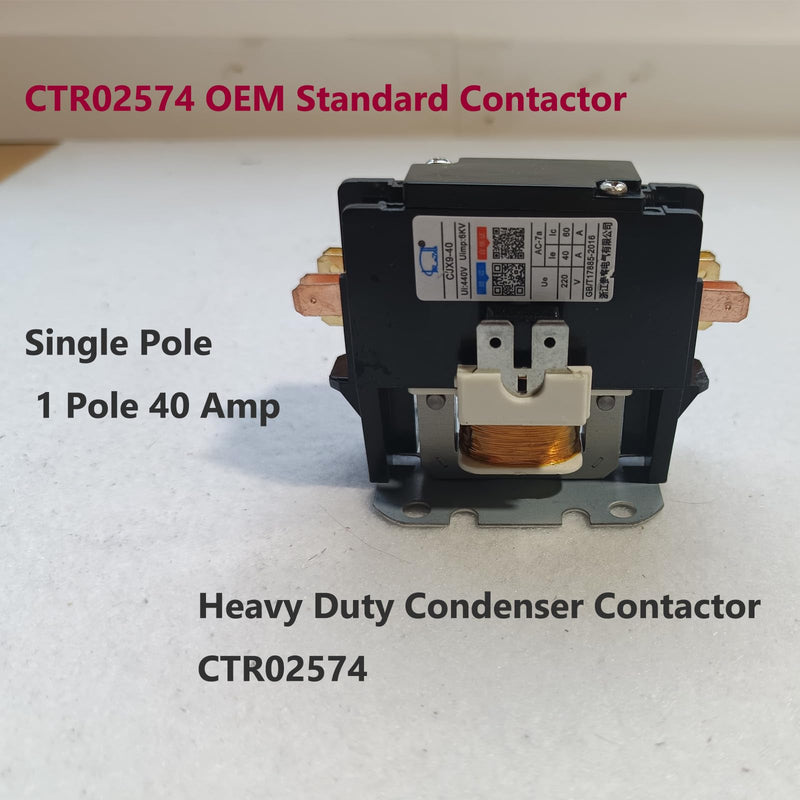 CTR02574 Air Conditioner Condenser Compressor Contactor, 40 Amp / 1-Pole / 24V Coil