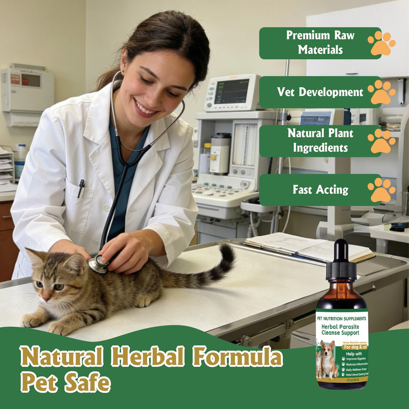 Natural Intestinal Defense for Cats & Dogs - Herbal Cleanse, Nutrition Supplements Drops for Gut Health, Digestion for All Ages and Breeds, 2 Oz