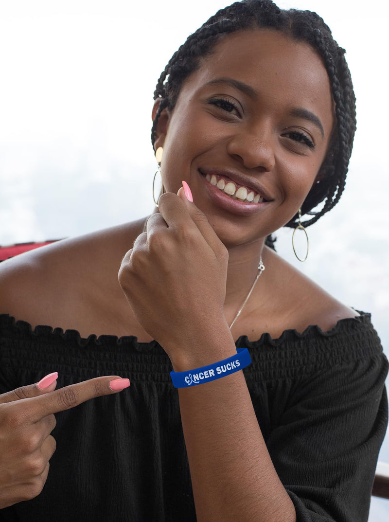 Fight Like a Girl Cancer Sucks Silicone Wristbands (10 Pack) Blue