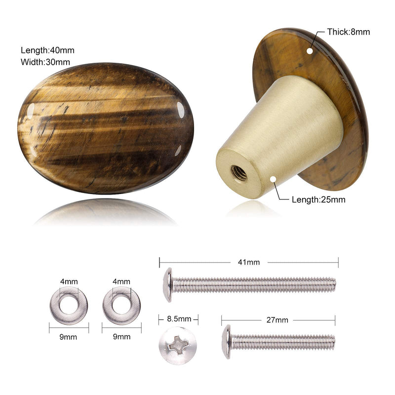 mookaitedecor 4 Pcs Oval Tiger's Eye Cabinet Knobs Drawers Dressers | Crystal Handles for Cabinets, Decorative Drawer Pulls, for Kitchen Cupboard Brown