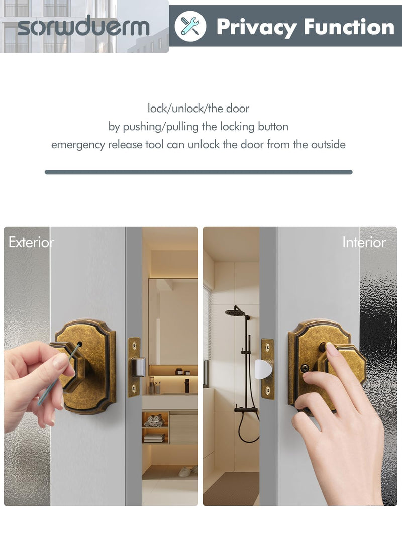 1 Pack Antique Brass Door Knobs Interior Privacy Door Knob with Lock for Bedroom and Bathroom,Zinc Alloy 1