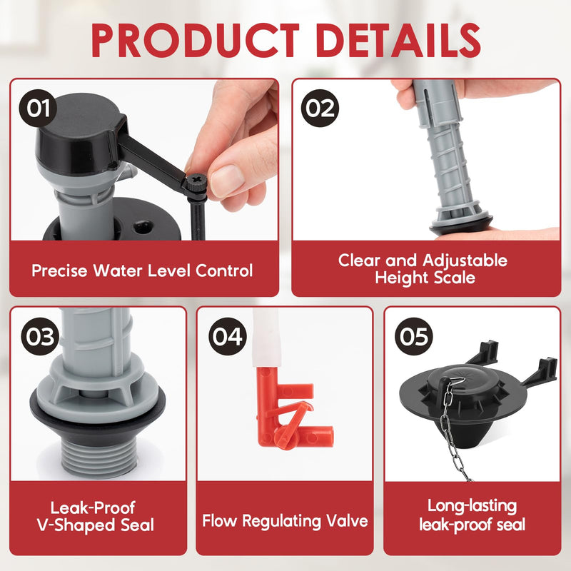 Universal Toilet Flush Valve Replacement Kit, Height Adjustable Fill Valve with Threaded Flow Control Knob, 2-Inch Black Flapper, Quiet Water-Saving Toilet Repair Kit Inside Tank BLACK 1