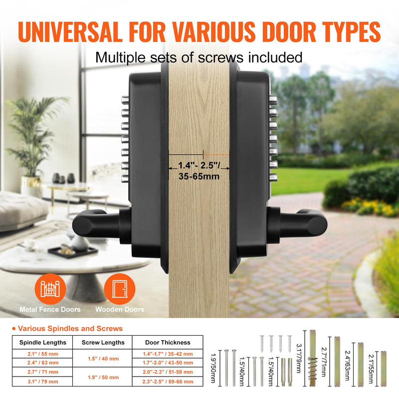 VEVOR Mechanical Keyless Entry Door Lock, 14 Digit Keypad, Double-Sided Embedded Outdoor Gate Door Locks Set with Keypad and Handle, Water-Proof Zinc Alloy, Easy to Install, for Garden, Yard, Garage Black Mechanical + Embedded + Double Side