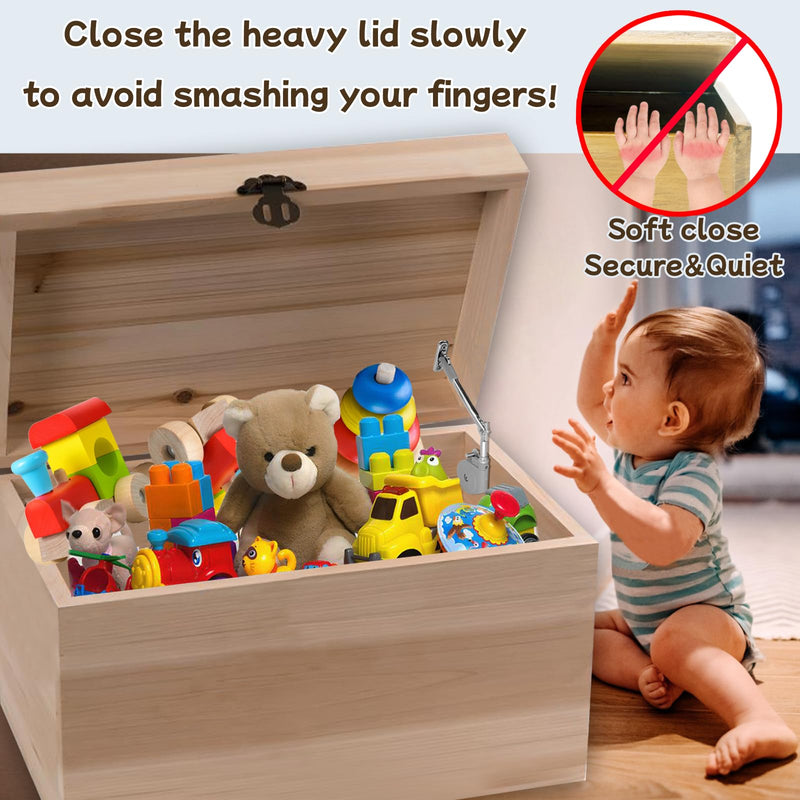 2 Pack | Soft Close Hinges for Toy Boxes, Wooden Chests, Cedar Storage, Trunks & Benches | Tension Adjustable Slow Down Chest Hinges | Cabinet Slow Close Hinges for Lift up Flip Doors. 2