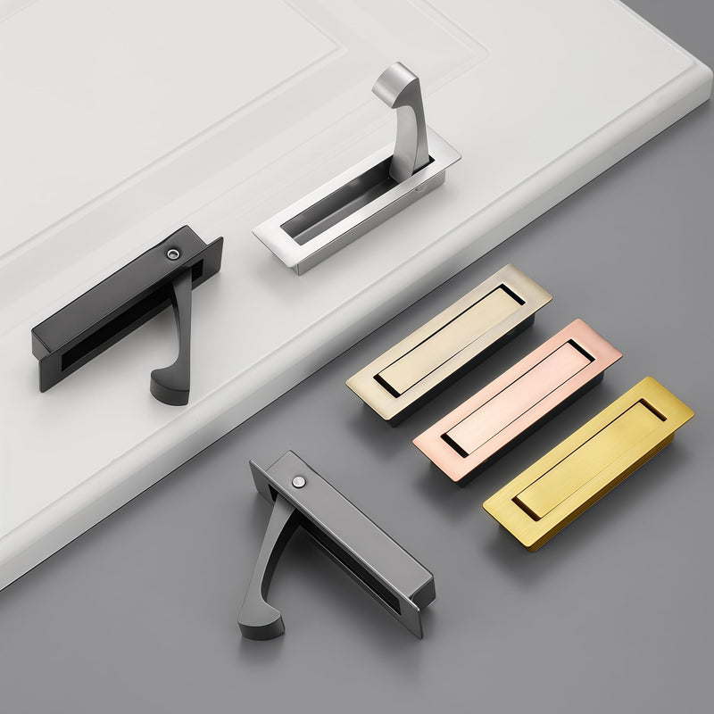 2 Pack Recessed Pocket Door Flush Mount Pull Handle, Elfthloo Stainless Steel Hidden Finger Design Sliding Door Hardware, Brushed Brass Finish, Edge Flush for Modern Furniture 2 Pack Brushed Gold